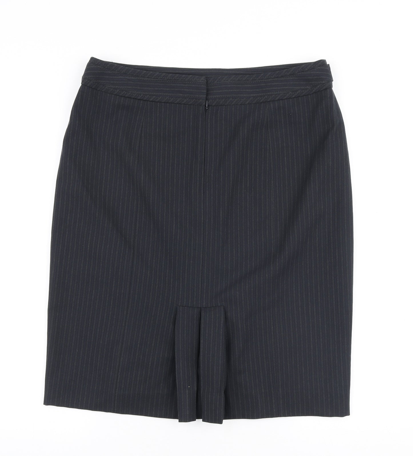 BHS Womens Blue Striped Polyester Straight & Pencil Skirt Size 14 Zip