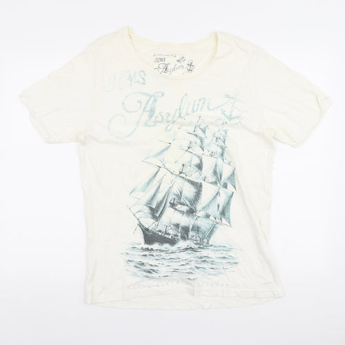footasylum Womens Ivory Cotton Basic T-Shirt Size M Round Neck - Sail Boat