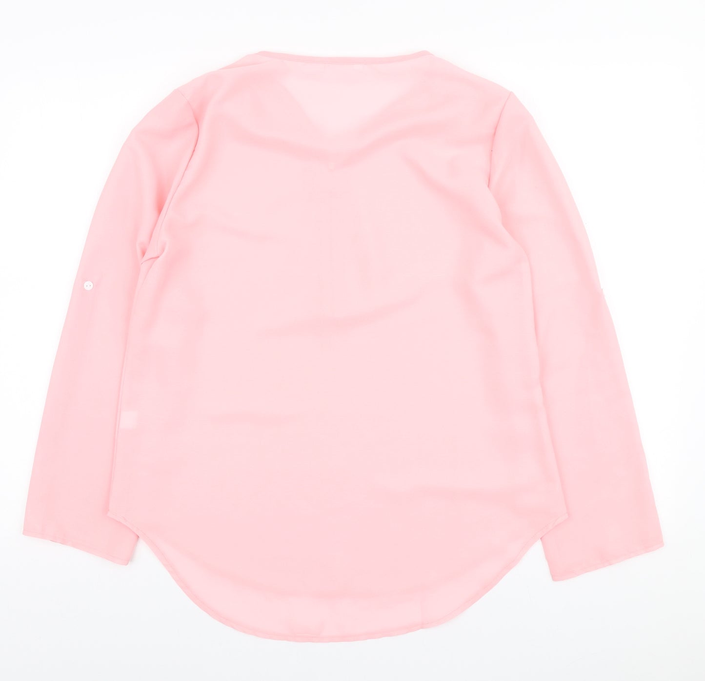 Preworn Womens Pink Polyester Basic Blouse Size M V-Neck