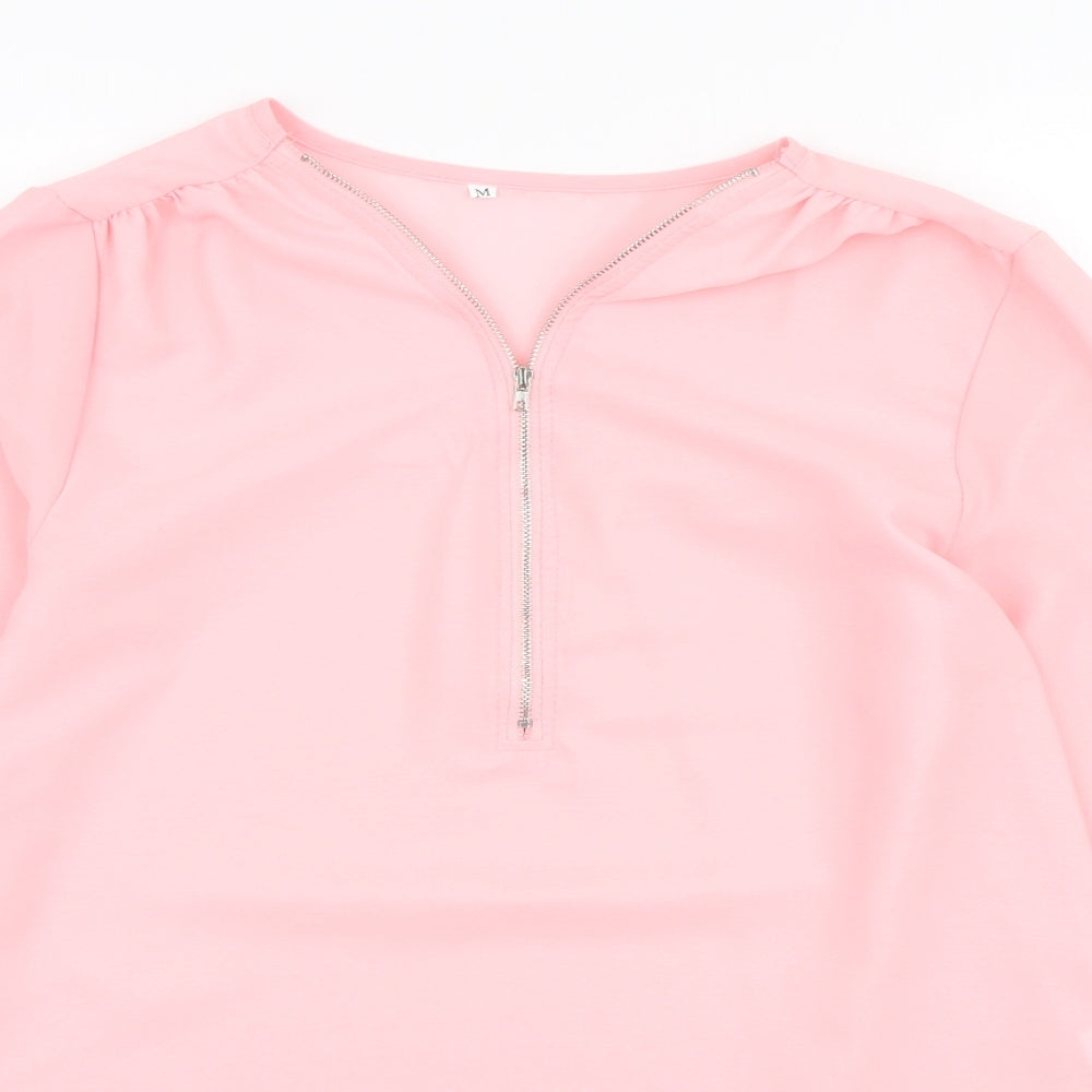 Preworn Womens Pink Polyester Basic Blouse Size M V-Neck