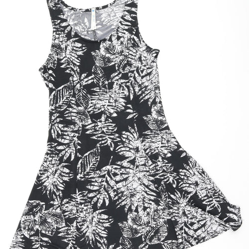 Blue Vanilla Womens Black Camouflage Polyester Fit & Flare Size 10 Round Neck