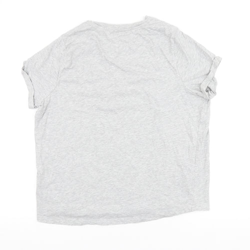 TU Womens Grey Cotton Basic T-Shirt Size 18 Round Neck - Embroidered Flowers