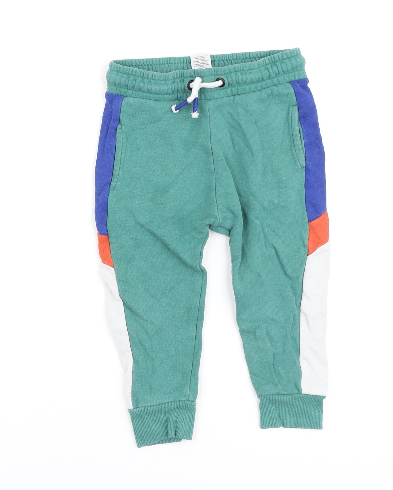 NEXT Boys Green Colourblock Cotton Jogger Trousers Size 2-3 Years Regular Drawstring