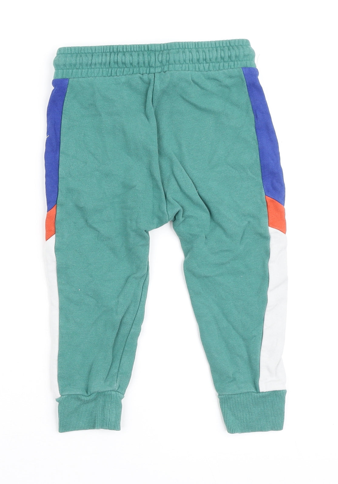 NEXT Boys Green Colourblock Cotton Jogger Trousers Size 2-3 Years Regular Drawstring