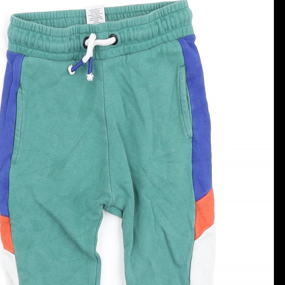 NEXT Boys Green Colourblock Cotton Jogger Trousers Size 2-3 Years Regular Drawstring
