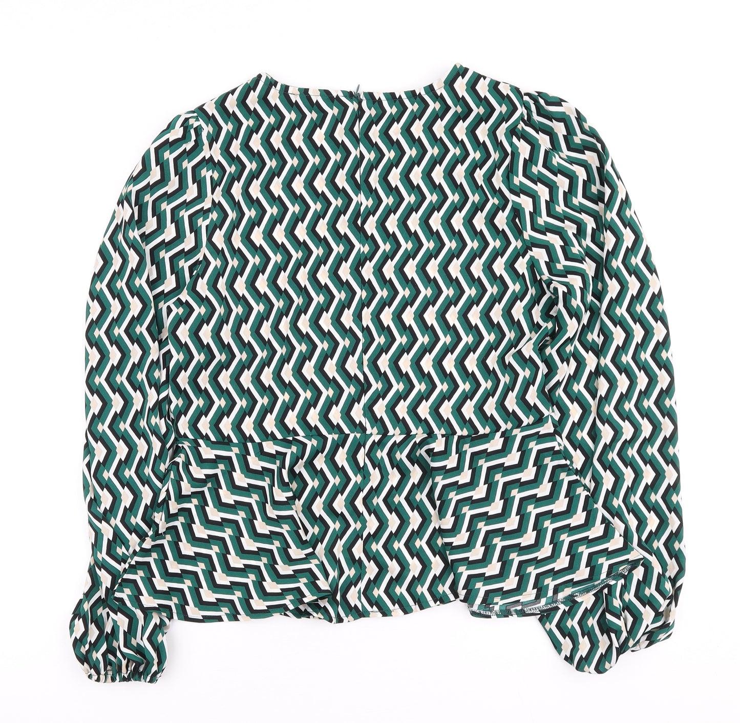 Girl In Mind Womens Green Geometric Polyester Basic Blouse Size 12 Round Neck