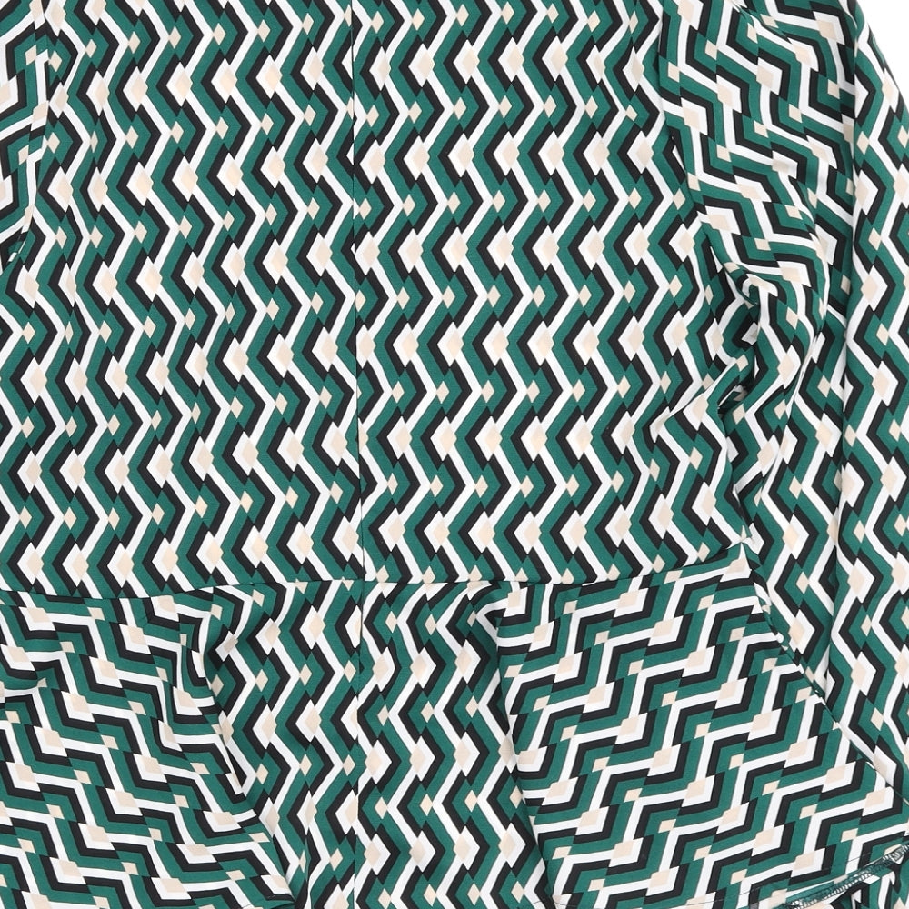 Girl In Mind Womens Green Geometric Polyester Basic Blouse Size 12 Round Neck