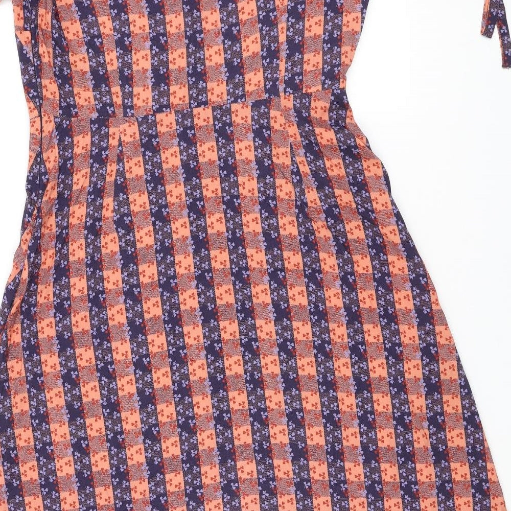 Finery Womens Orange Plaid Viscose A-Line Size 12 Round Neck Button