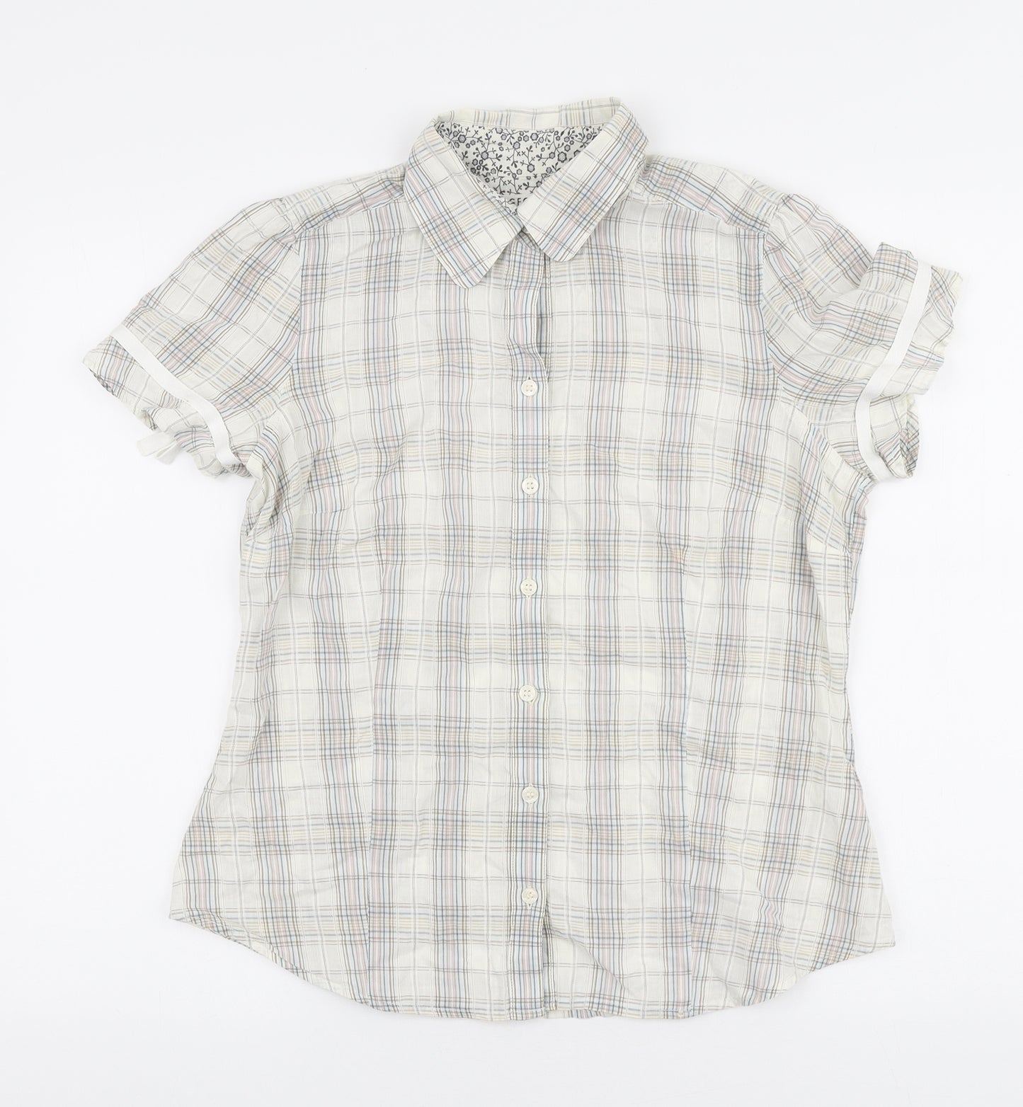 George Womens Ivory Plaid Cotton Basic Button-Up Size 12 Collared