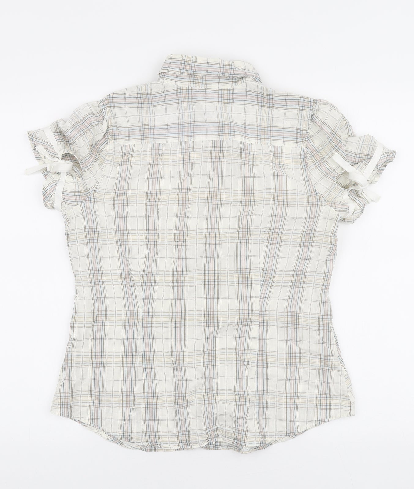 George Womens Ivory Plaid Cotton Basic Button-Up Size 12 Collared