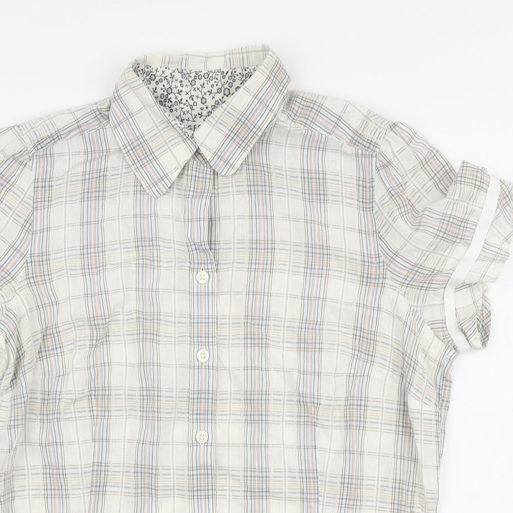 George Womens Ivory Plaid Cotton Basic Button-Up Size 12 Collared
