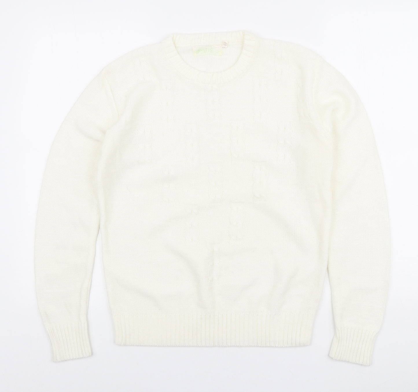 Jonathan Miller Womens Ivory Round Neck Acrylic Pullover Jumper Size M