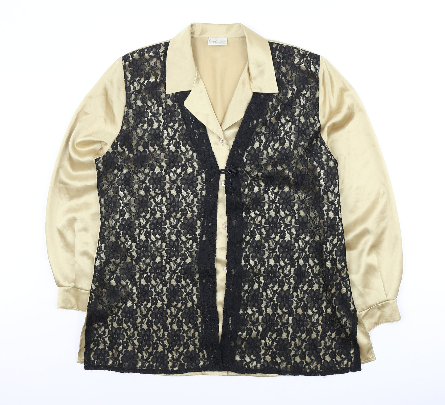 Design essentials Womens Yellow Floral Polyester Basic Button-Up Size 16 Collared - lace floral overlay
