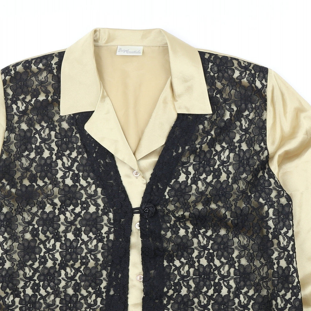 Design essentials Womens Yellow Floral Polyester Basic Button-Up Size 16 Collared - lace floral overlay