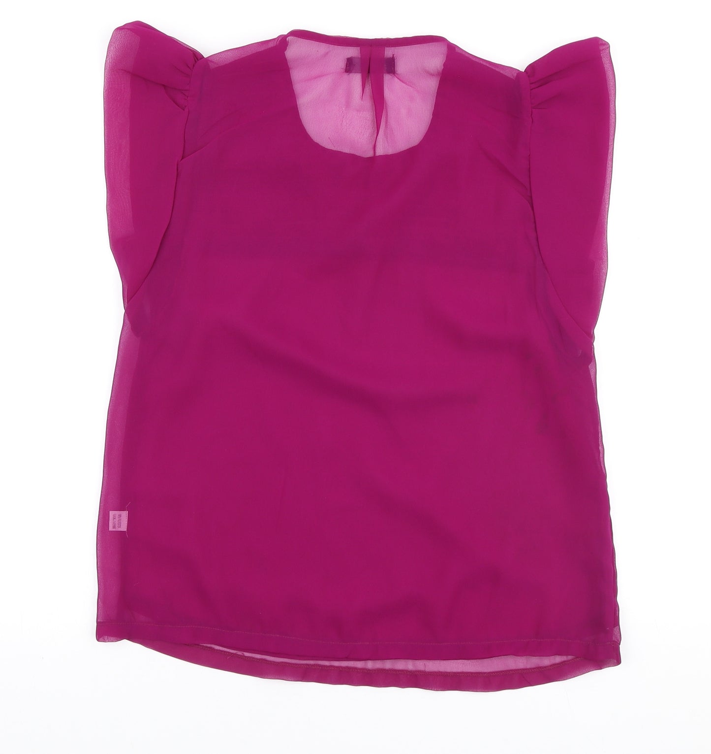 Exhibit Womens Purple Polyester Basic Blouse Size 10 Round Neck - Embellished Collar & lace