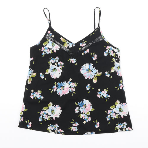 Miss Selfridge Womens Black Floral Polyester Camisole Blouse Size 8 V-Neck - Lace Detail