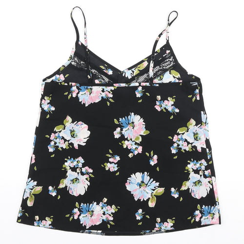 Miss Selfridge Womens Black Floral Polyester Camisole Blouse Size 8 V-Neck - Lace Detail