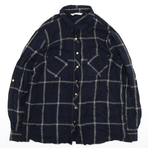 George Womens Blue Plaid Viscose Basic Button-Up Size 16 Collared