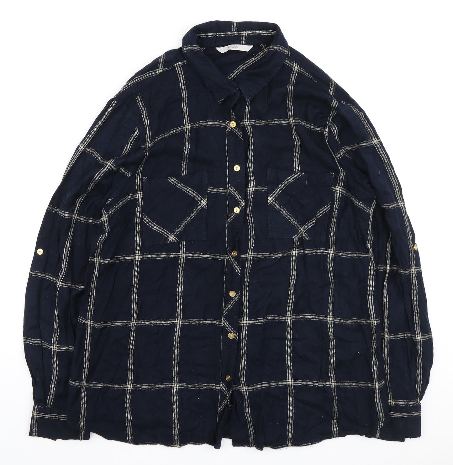 George Womens Blue Plaid Viscose Basic Button-Up Size 16 Collared