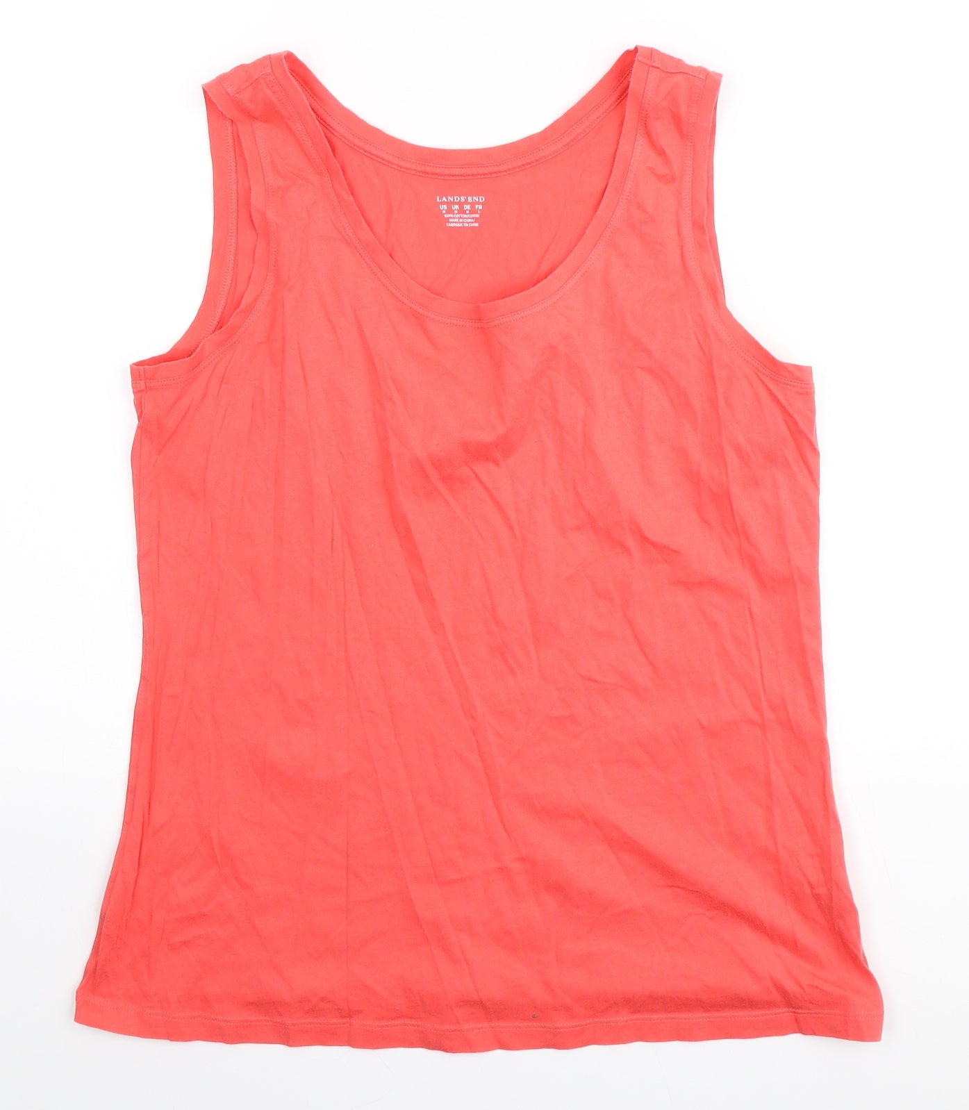 Lands' End Womens Pink Cotton Basic Tank Size M Round Neck