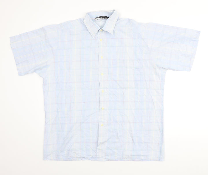 St Michaels Mens Blue Plaid Cotton Button-Up Size L Collared Button