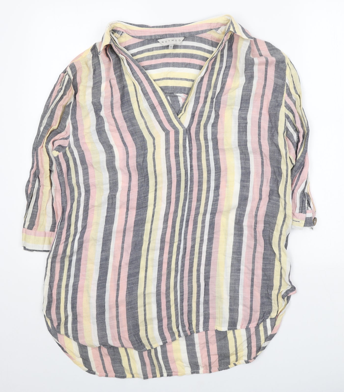 Nutmeg Womens Multicoloured Striped Viscose Basic Blouse Size 14 Collared