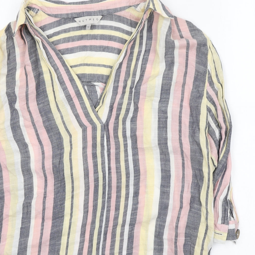 Nutmeg Womens Multicoloured Striped Viscose Basic Blouse Size 14 Collared