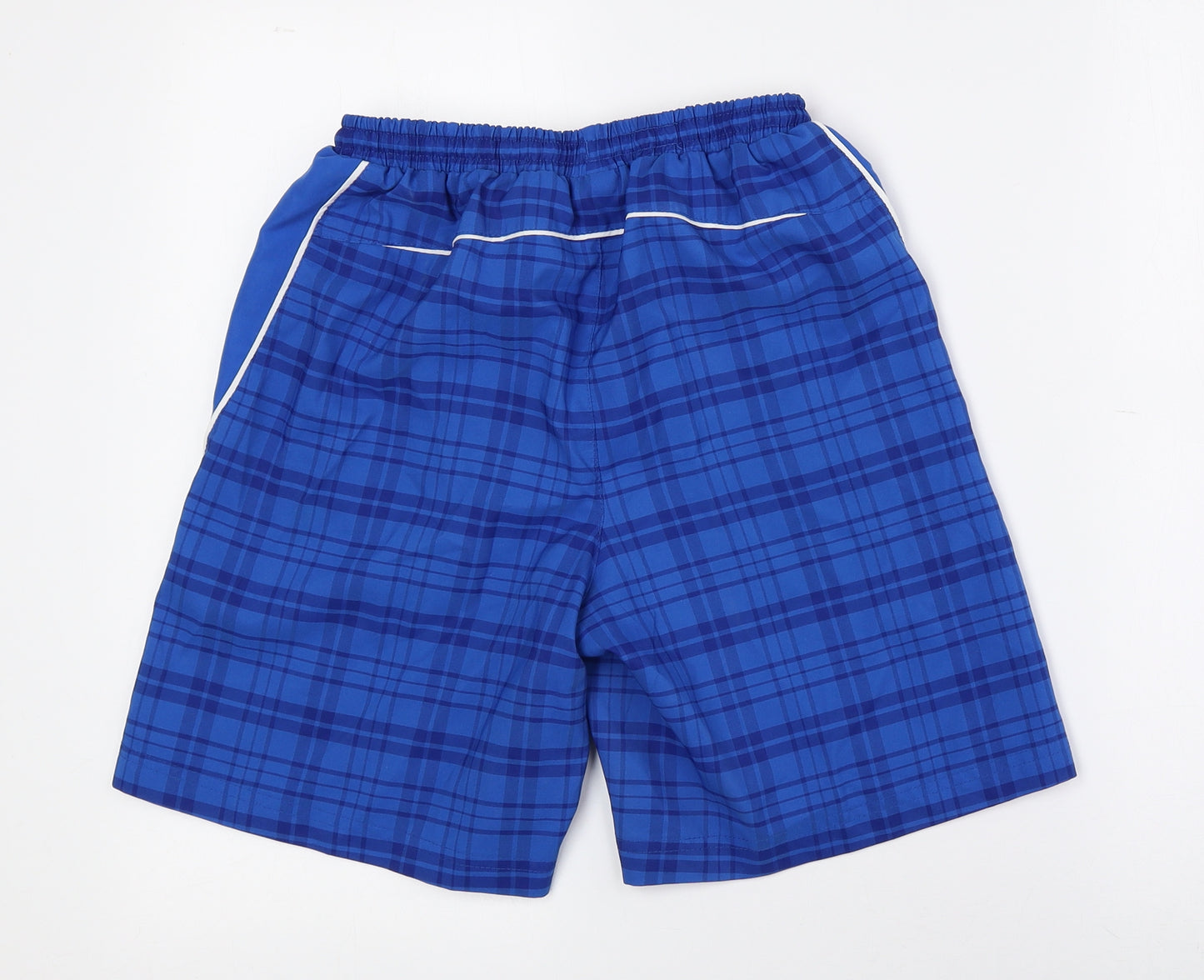 Slazenger Boys Blue Check Polyester Utility Shorts Size 11 Years Regular Drawstring - Logo print