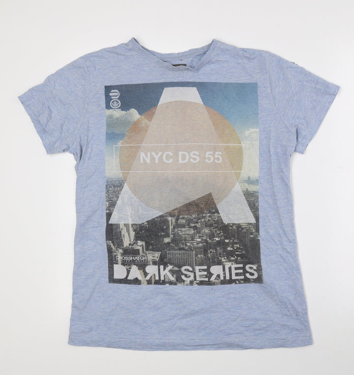 Crosshatch Mens Multicoloured Geometric Polyester T-Shirt Size S Crew Neck