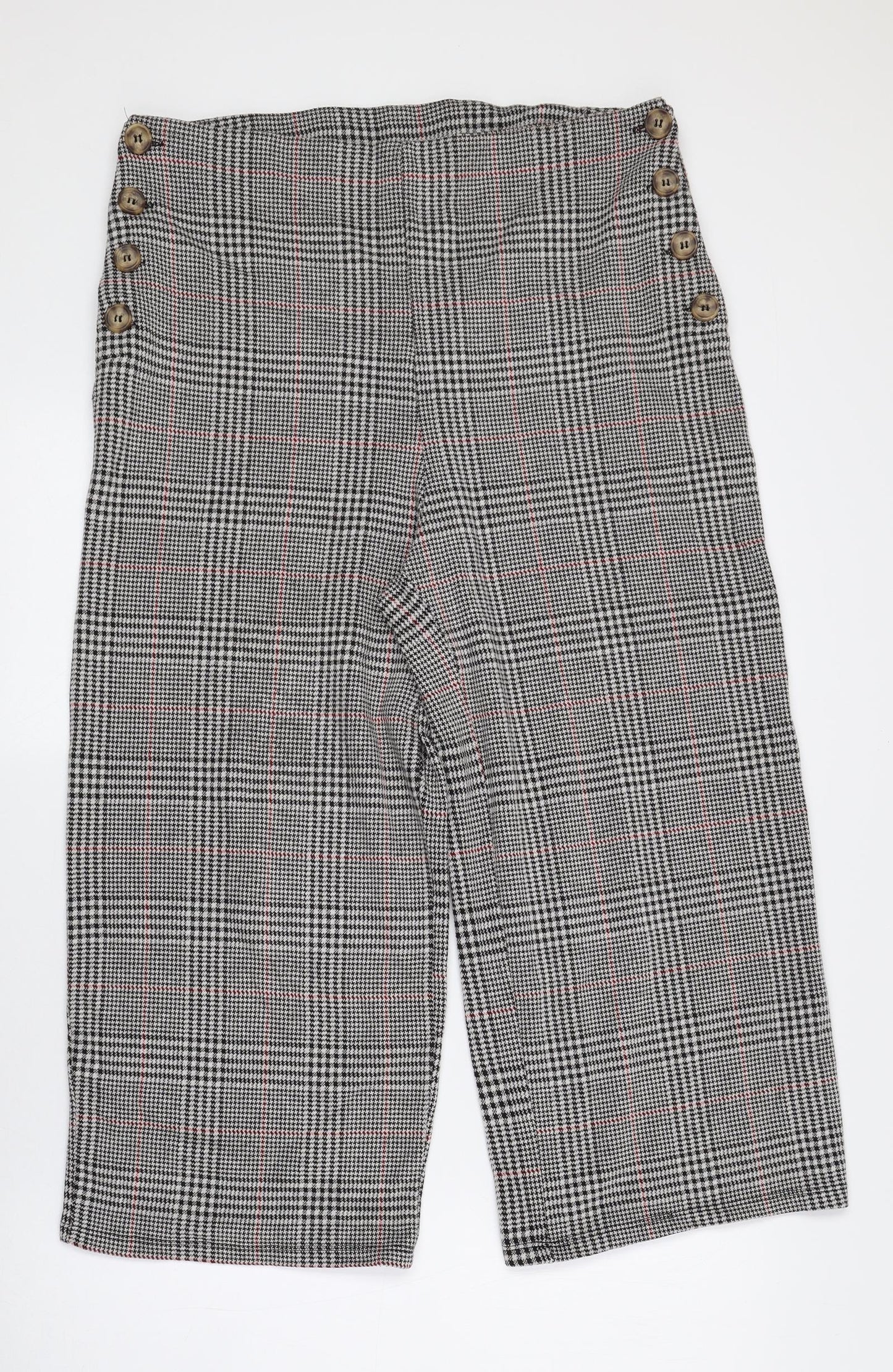 F&F Womens Multicoloured Plaid Polyester Cropped Trousers Size 14 L20.5 in Regular Button