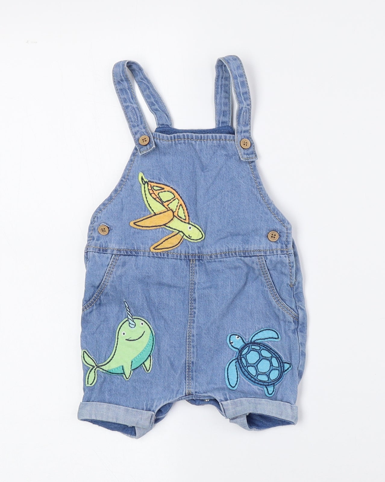 NEXT Multicoloured Animal Print 100% Cotton Dungaree One-Piece Size 0-3 Months Button - Sea Animals