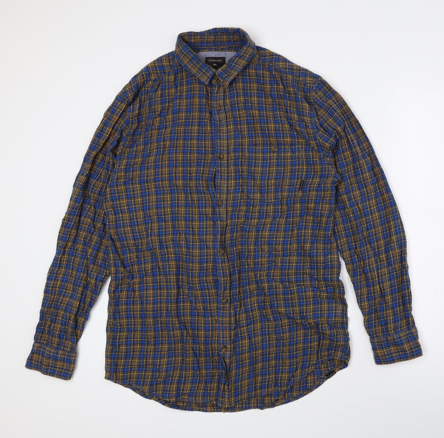 Quiksilver Mens Blue Plaid Cotton Button-Up Size M Collared Button