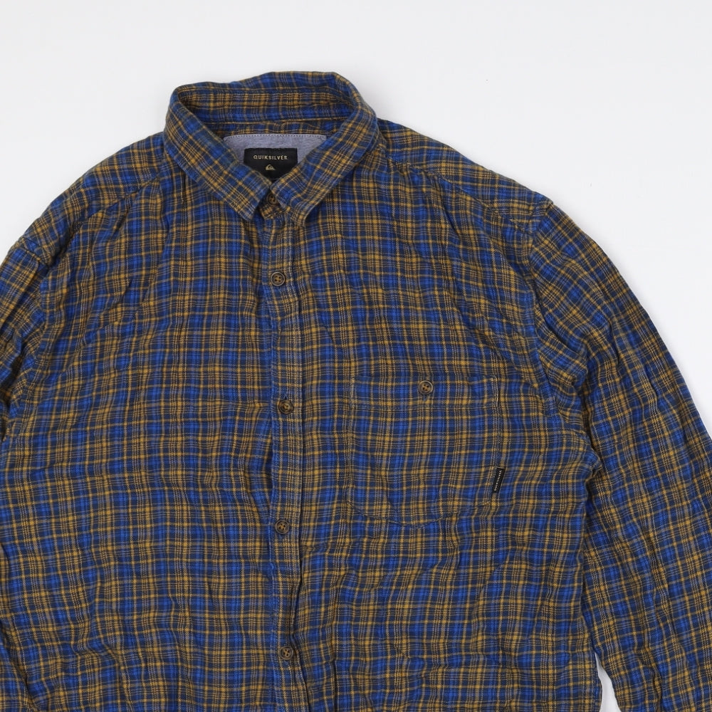 Quiksilver Mens Blue Plaid Cotton Button-Up Size M Collared Button