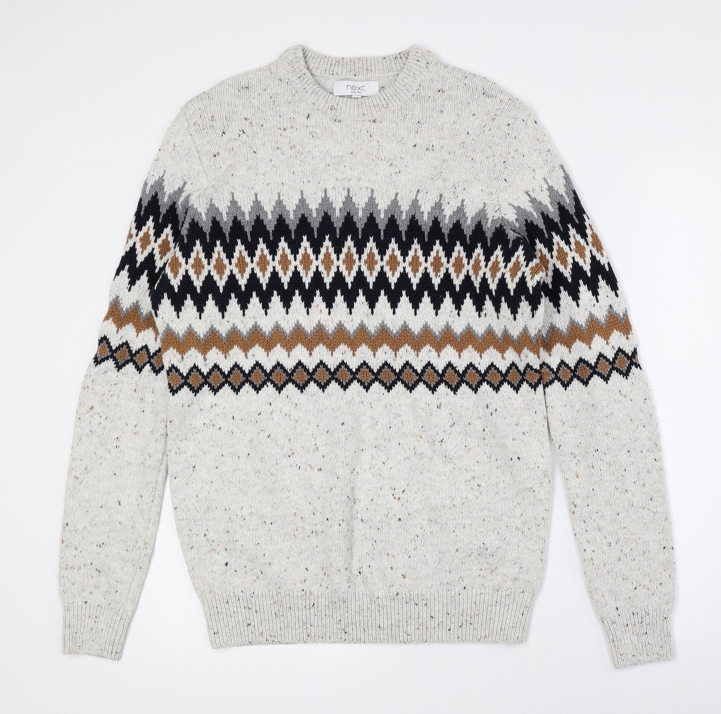 NEXT Mens Multicoloured Round Neck Argyle/Diamond Cotton Pullover Jumper Size M