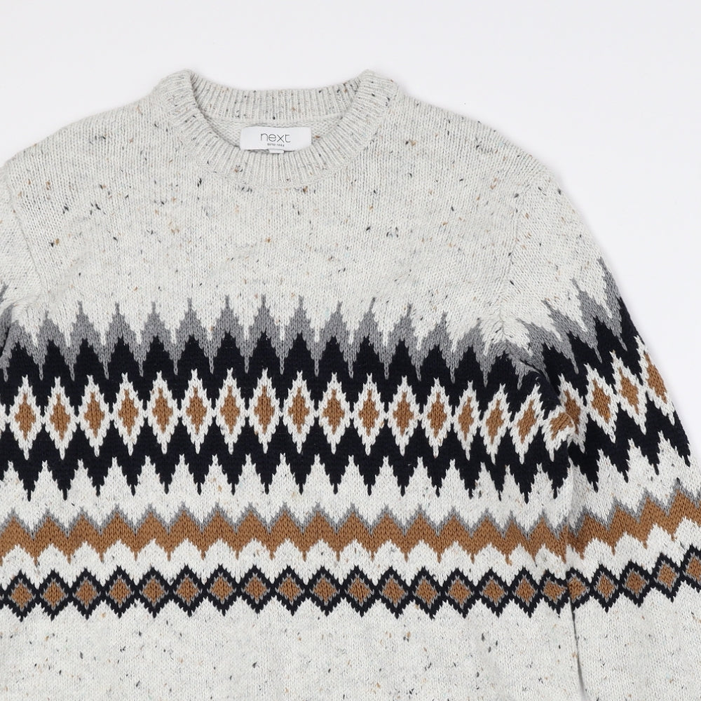 NEXT Mens Multicoloured Round Neck Argyle/Diamond Cotton Pullover Jumper Size M