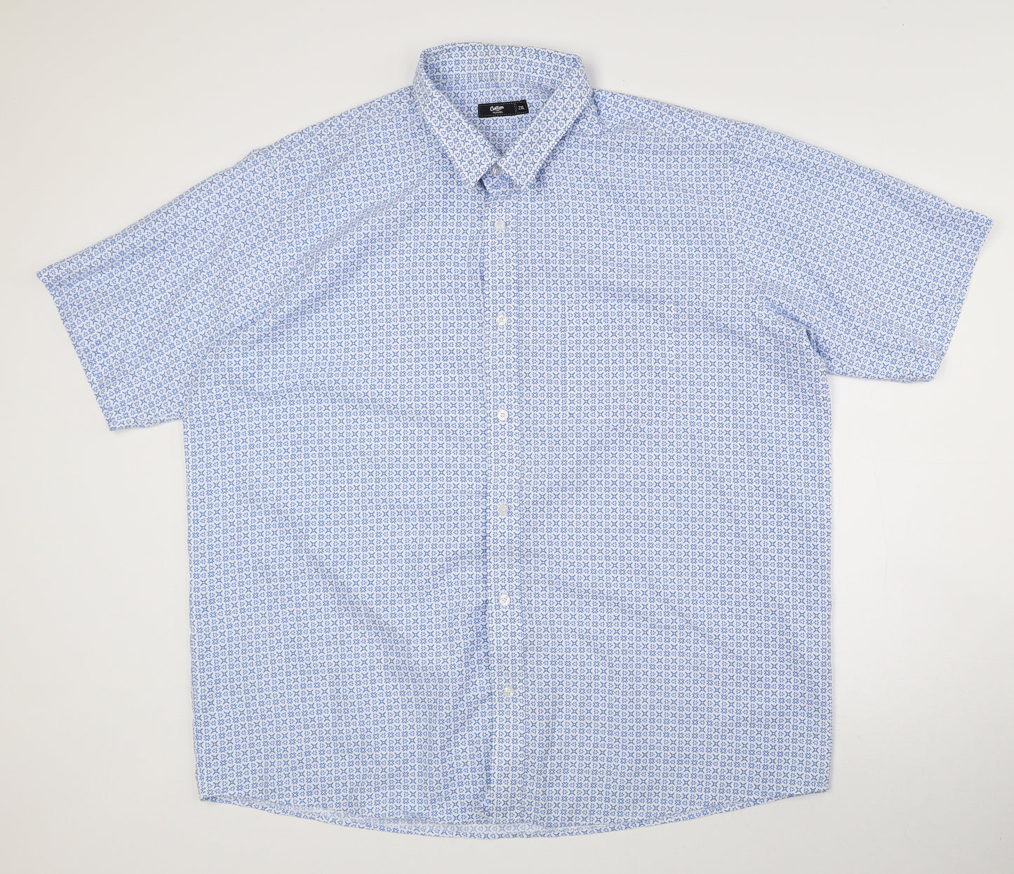 Cotton Traders Mens Blue Geometric Polyester Button-Up Size 2XL Collared Button
