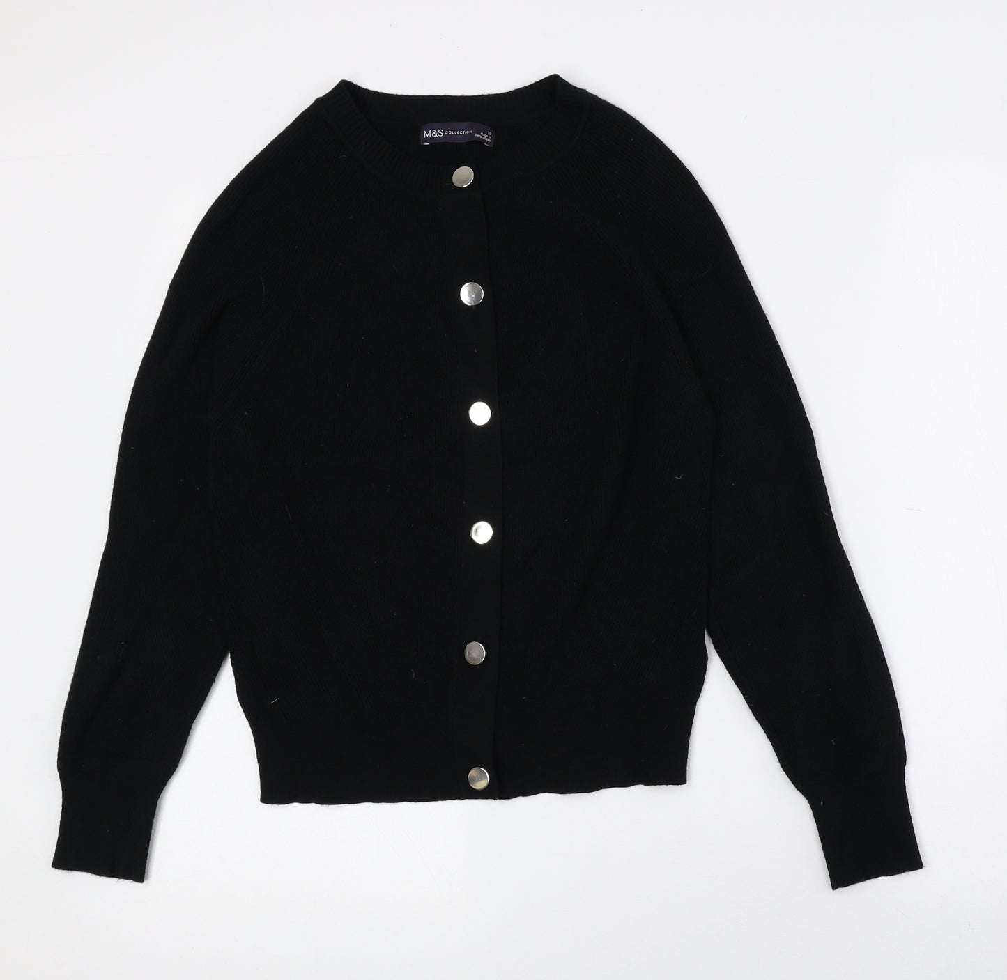 Marks and Spencer Womens Black Crew Neck Viscose Cardigan Jumper Size 10