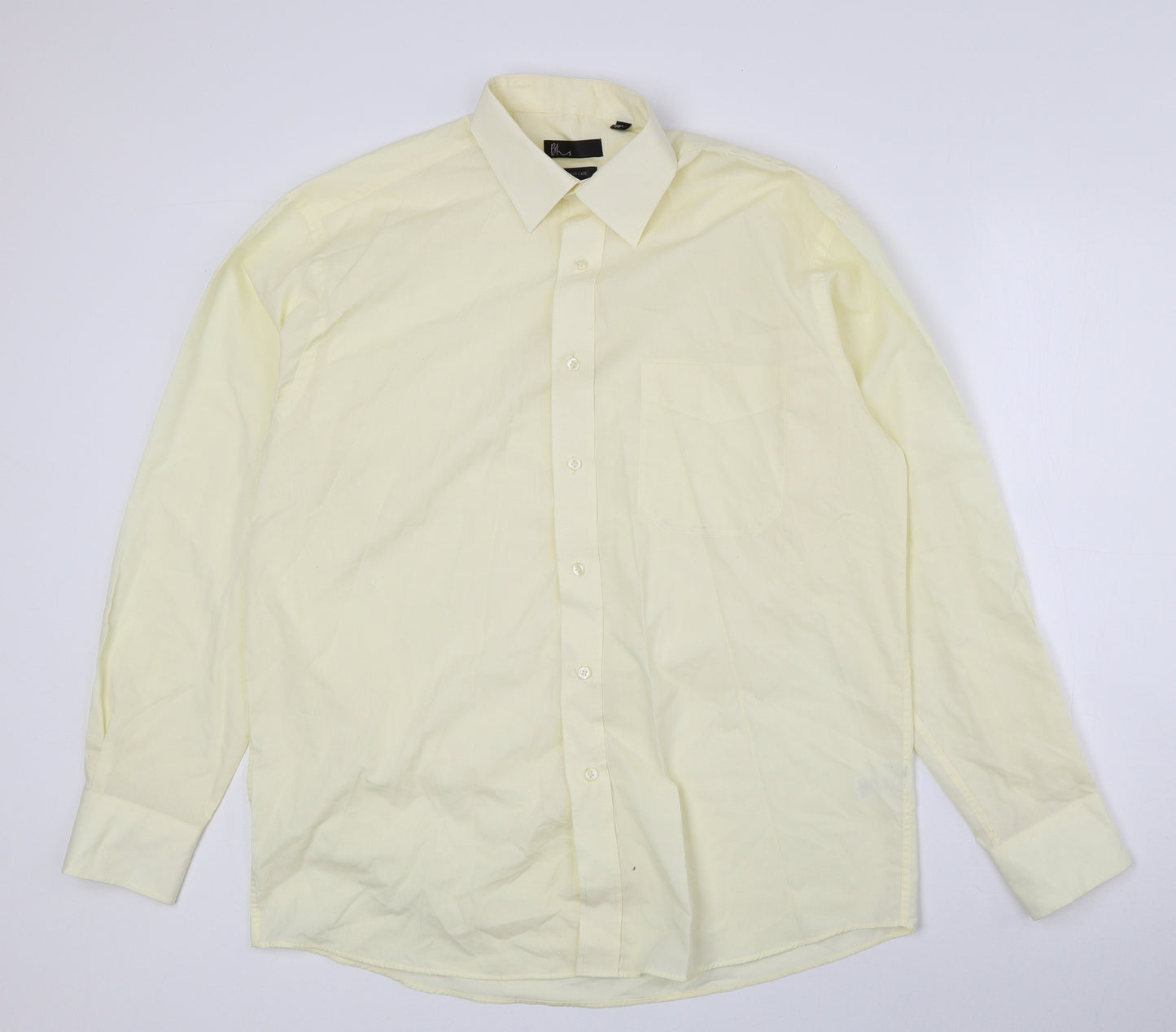 BHS Mens Yellow Polyester Dress Shirt Size 39 Collared Button - 15.5