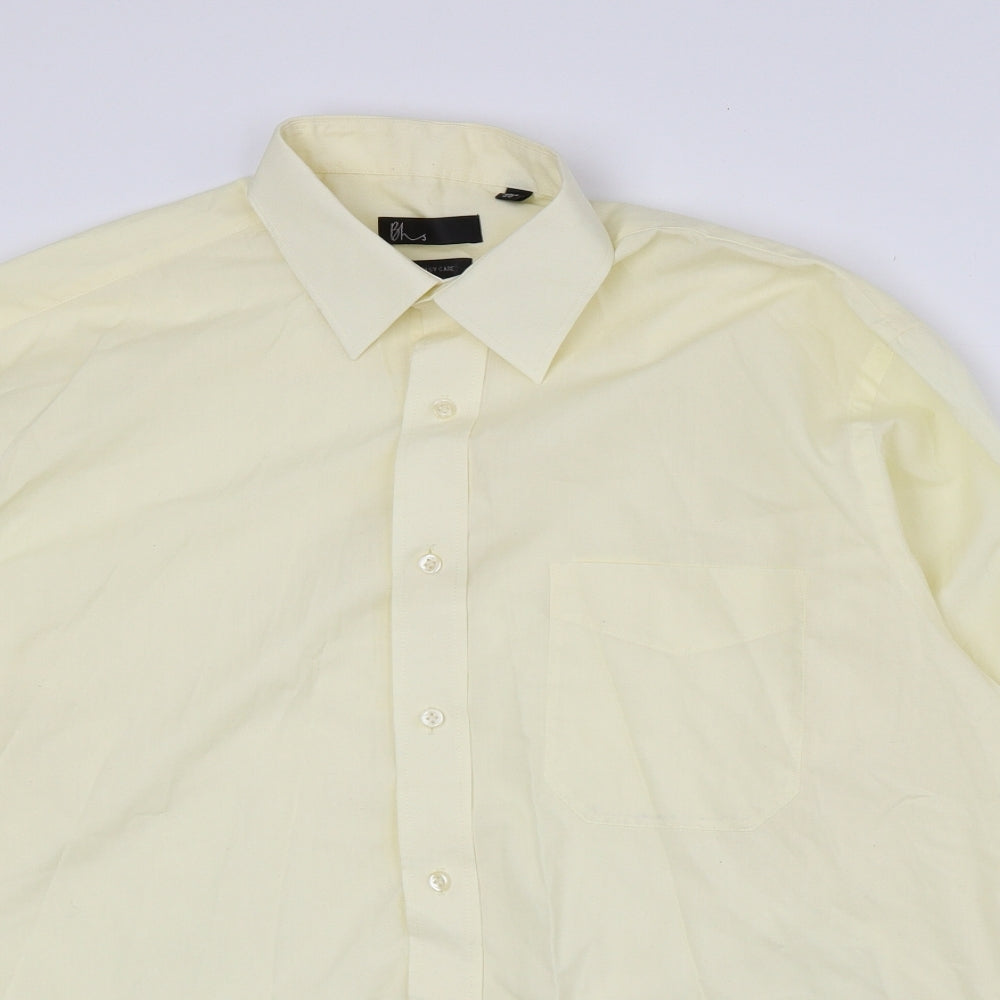 BHS Mens Yellow Polyester Dress Shirt Size 39 Collared Button - 15.5