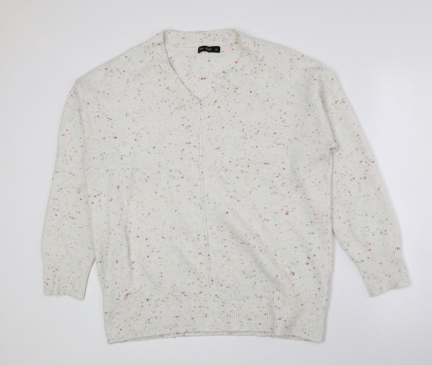 F&F Mens Multicoloured V-Neck Geometric Polyester Pullover Jumper Size L