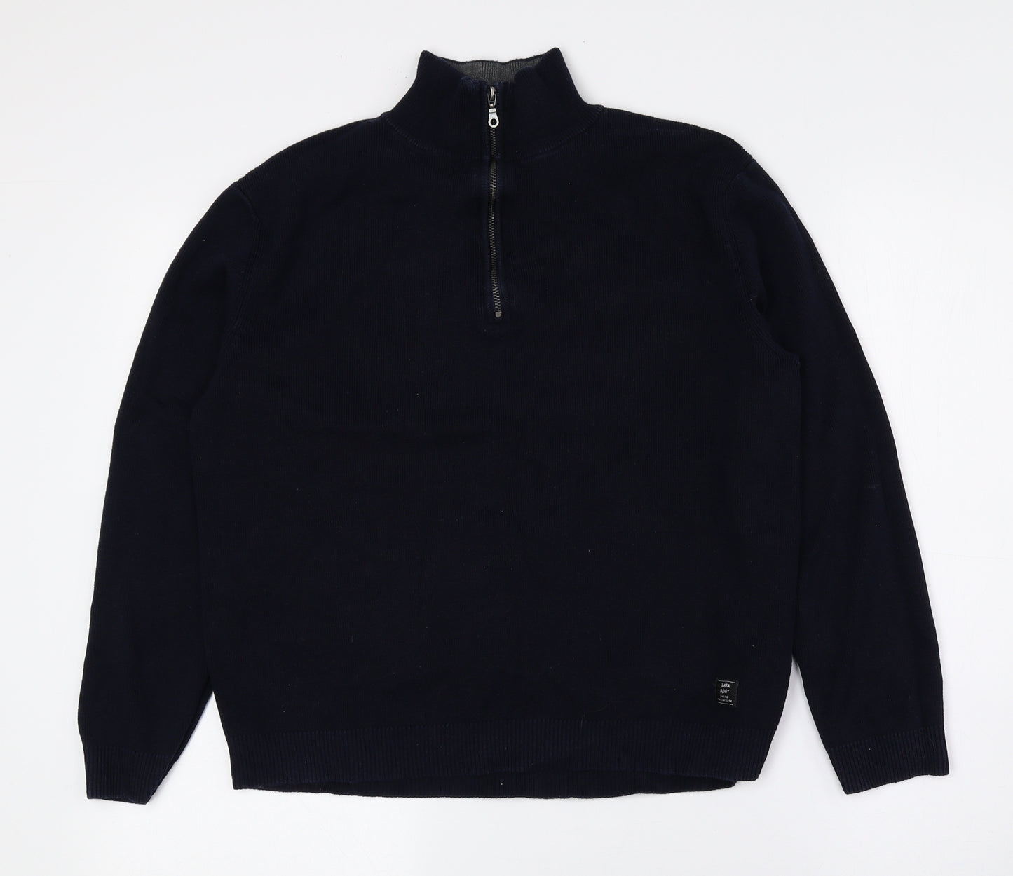 Zara Knit Boys Black High Neck 100% Cotton Pullover Jumper Size 11-12 Years Zip
