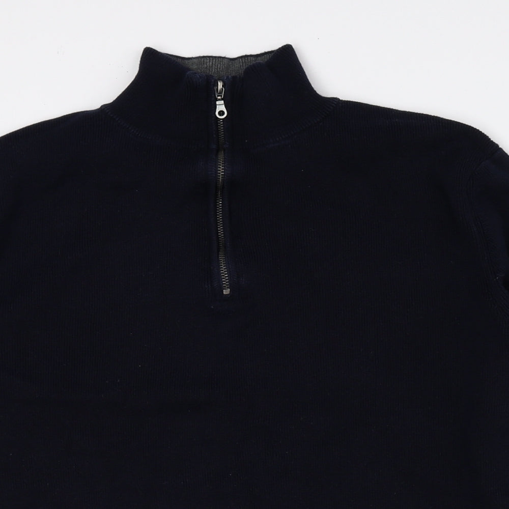 Zara Knit Boys Black High Neck 100% Cotton Pullover Jumper Size 11-12 Years Zip