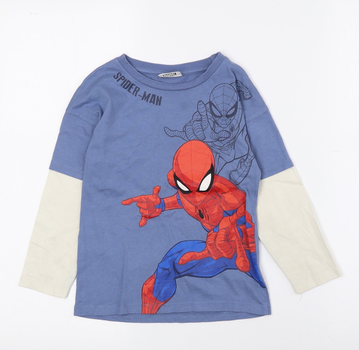 Marvel Boys Multicoloured Geometric Cotton Basic T-Shirt Size 4-5 Years Crew Neck - Spider Man