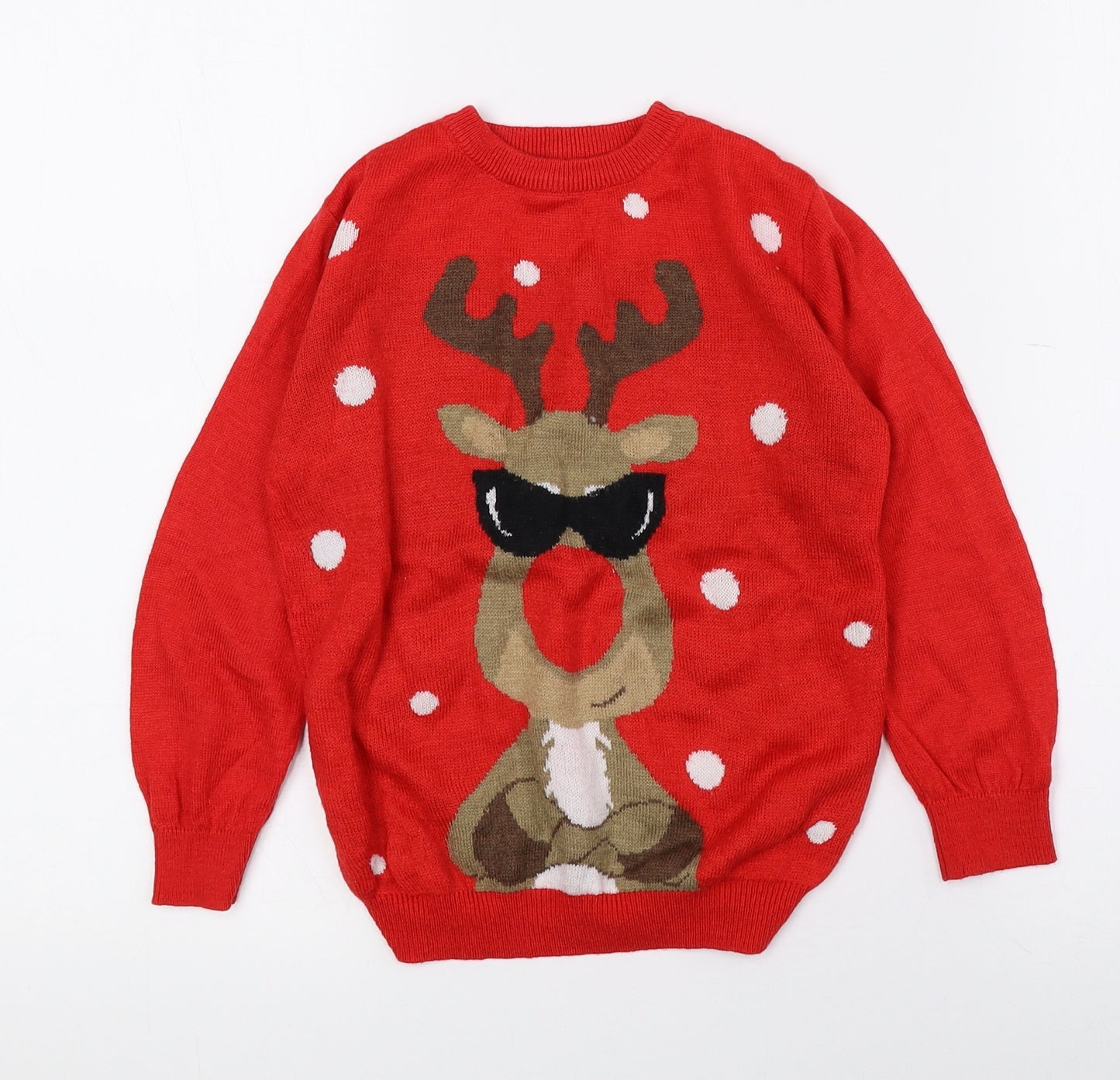 Primark Boys Multicoloured Round Neck Geometric Polyester Pullover Jumper Size 3-4 Years - Reindeer