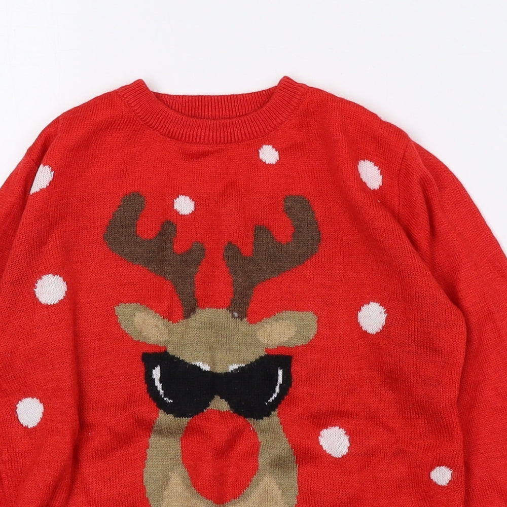 Primark Boys Multicoloured Round Neck Geometric Polyester Pullover Jumper Size 3-4 Years - Reindeer