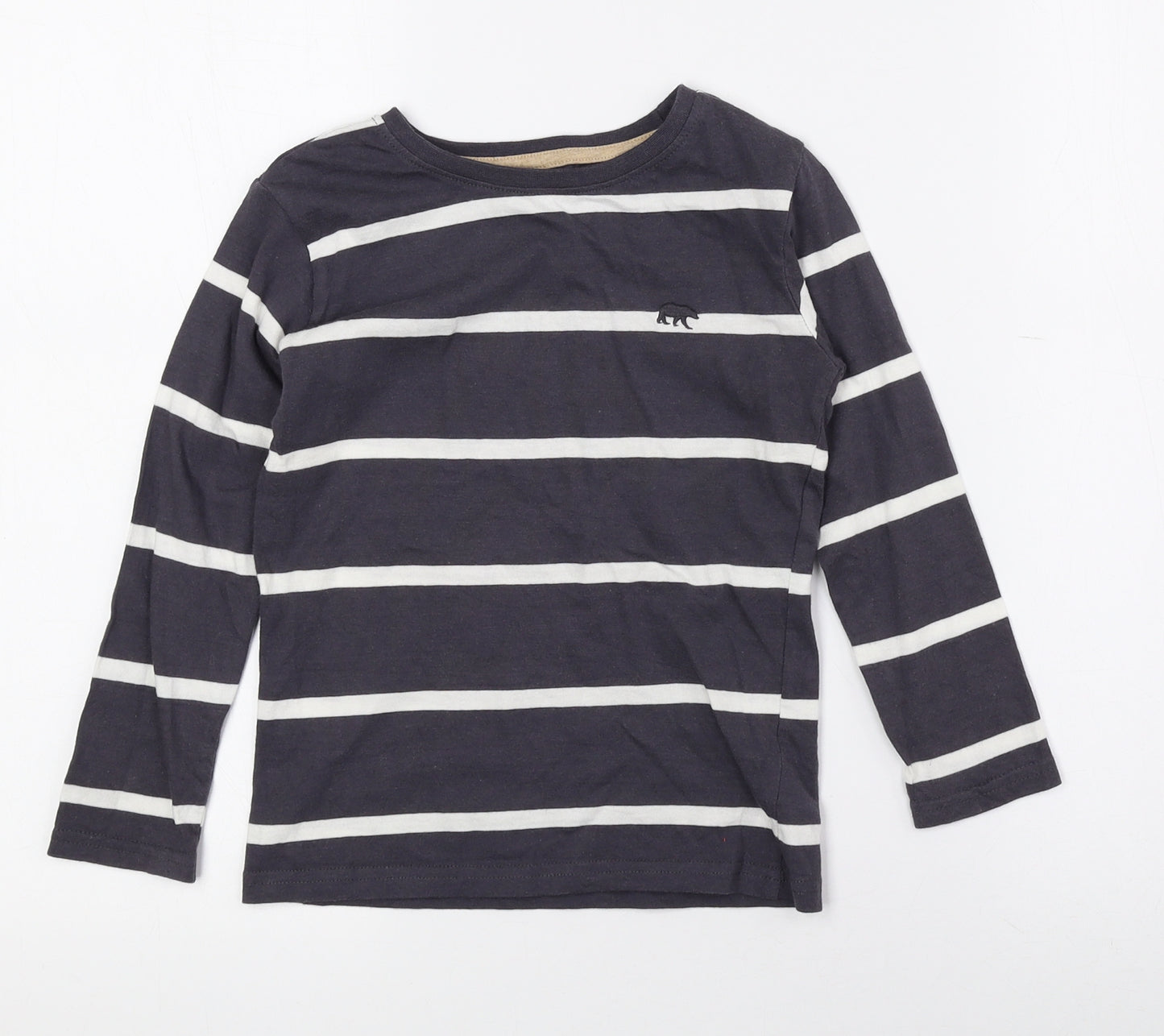 Dunnes Stores Boys Blue Striped 100% Cotton Basic T-Shirt Size 4-5 Years Crew Neck