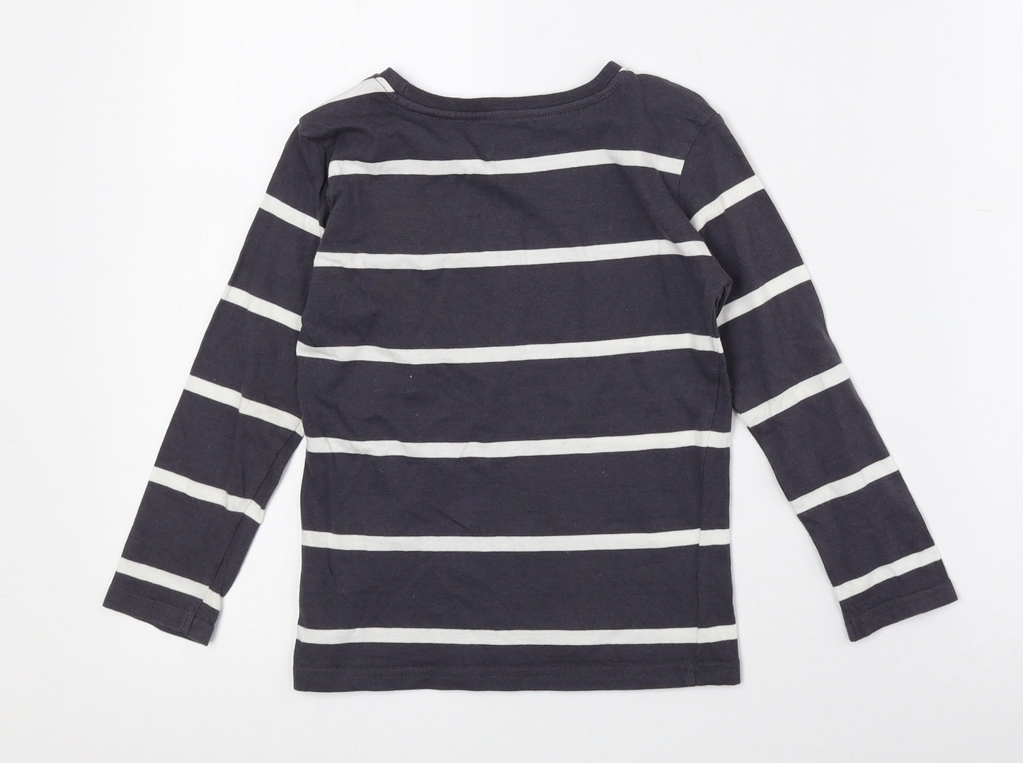 Dunnes Stores Boys Blue Striped 100% Cotton Basic T-Shirt Size 4-5 Years Crew Neck