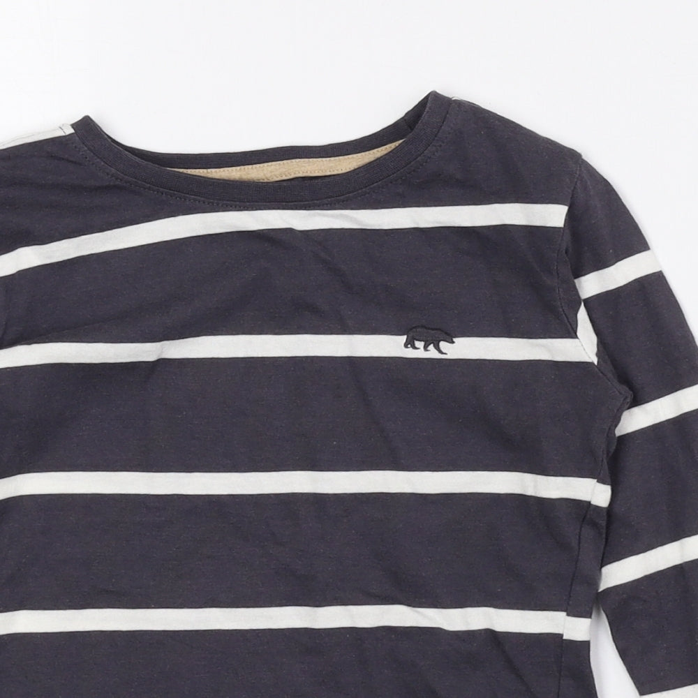 Dunnes Stores Boys Blue Striped 100% Cotton Basic T-Shirt Size 4-5 Years Crew Neck