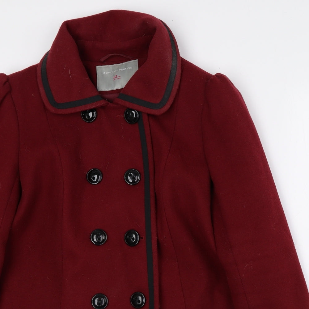 Dorothy Perkins Womens Red Pea Coat Coat Size 12 Button