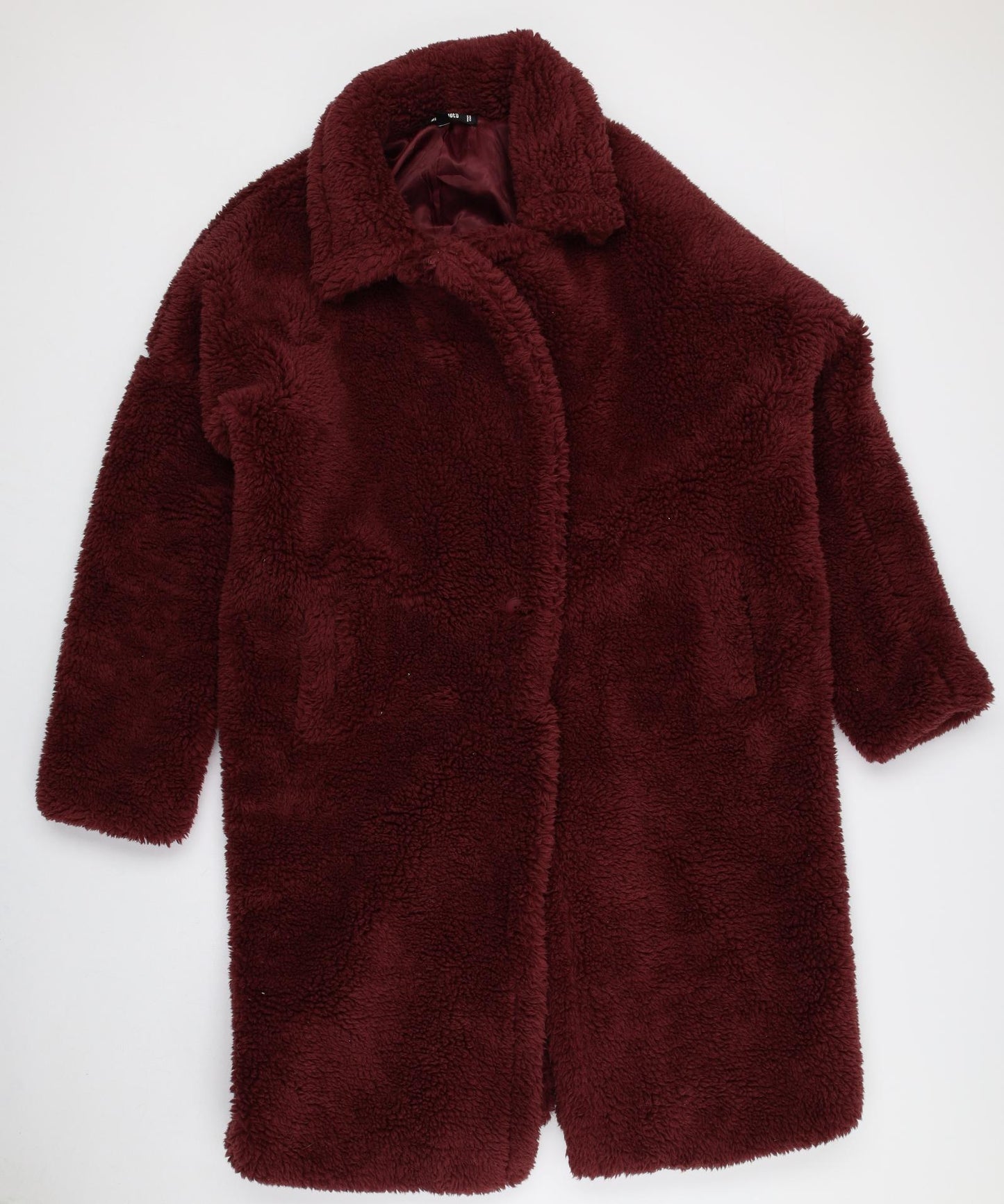 Missguided Womens Red Overcoat Coat Size 12 Button - Faux Fur
